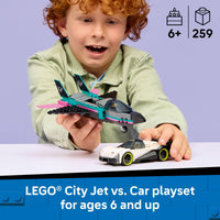 Thumbnail for LEGO City Jet vs. Car Building Toys for Kids - Vehicle Sets for Boys & Girls, Ages 6+ - Gift for Birthdays - Toy Car & Jet W/Driver & Pilot Minifigures - 60489