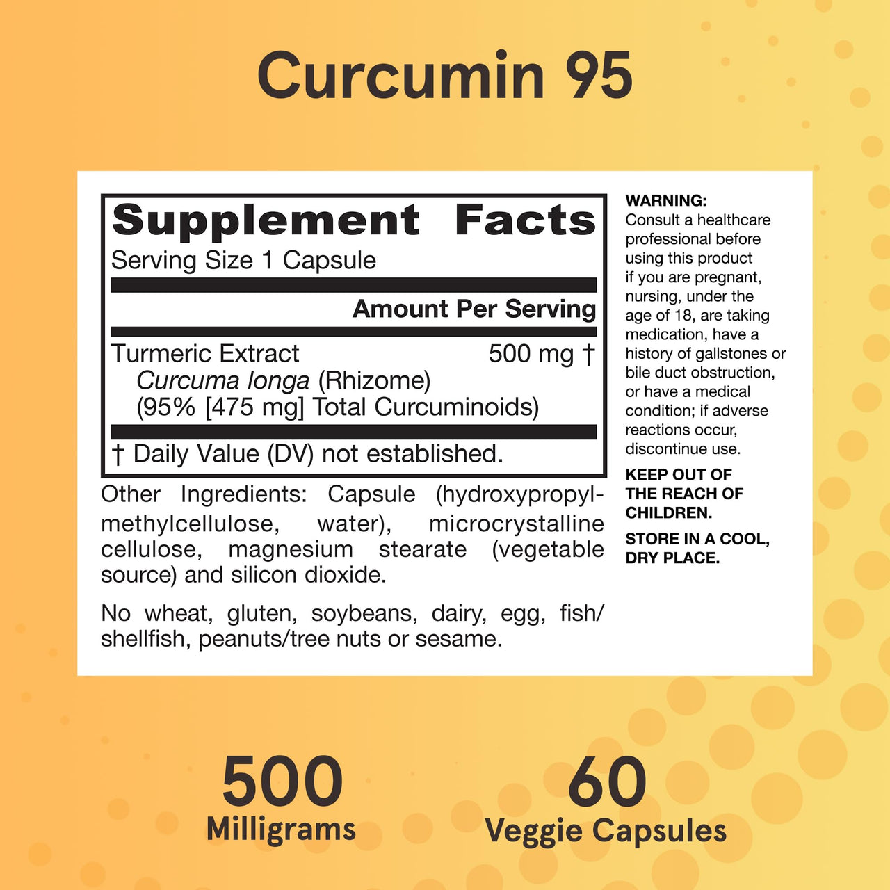 Jarrow Formulas Curcumin 95 Supplement - Turmeric Extract Supplement, 500 mg for Antioxidant & Joint Support, 60 Capsules