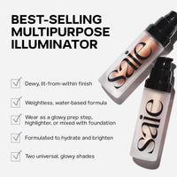 Thumbnail for Saie Glowy Super Gel Lightweight Illuminator, Starglow Duo - Luminizer for Glowing Skin, Wear Alone or Under Makeup - Includes Full Size (1 fl oz) + Mini (0.5 fl oz)