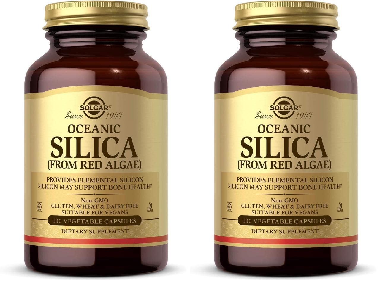 Solgar Oceanic Silica from Red Algae 25 mg,100 Vegetable Capsules - Excellent Source of Calcium,Supports Bone Health - Non-GMO,Vegan,Gluten Free,Dairy Free,Kosher - 50 Servings,(Pack of 2)