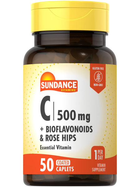 Sundance Vitamin C 500mg with Bioflavonoids and Rose HIPS | Vegetarian, Non-GMO & Gluten Free Supplement