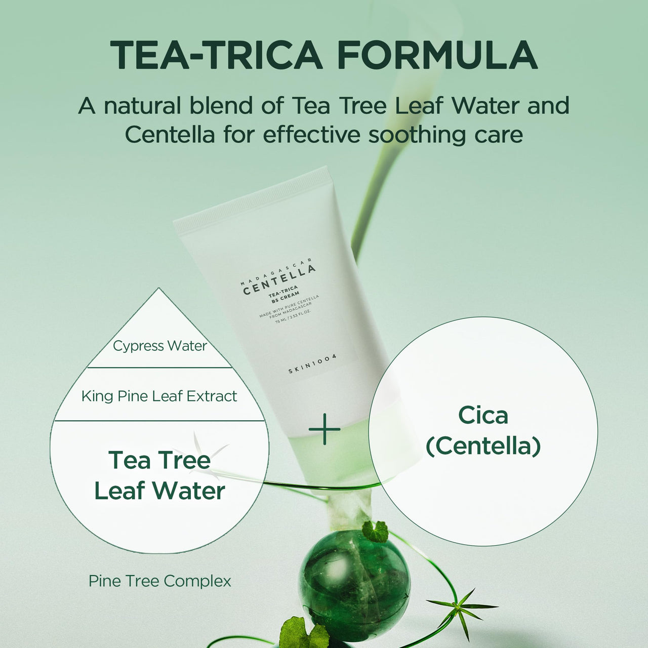 SKIN1004 Tea-Trica B5 Cream, Valentine Gifts, Korean Face Gel Moisturizer with Panthenol B5, Soothing & Hydrating Face Cream with Tea Tree & Madagascar Centella, Korean Skin Care 2.54 fl.oz / 75ml
