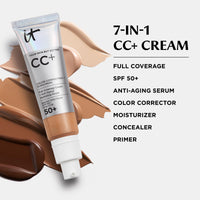 Thumbnail for IT Cosmetics CC+ Cream (Medium) - Natural Full Coverage Foundation With SPF 50+, Color Corrector & Anti-Aging Hydrating Serum, Hyaluronic Acid + Peptides, Lightweight - 1.08 fl oz