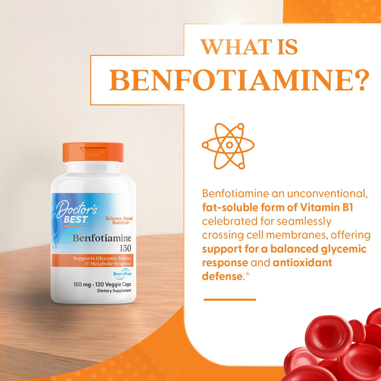Doctor's BEST Benfotiamine 150mg Supplement - Bioavailable Vitamin B1 for Men & Women, Benfotiamine B1 Capsules, Supports Nerve & Metabolic Health, Antioxidant Support, Non GMO - 120 Veggie Caps