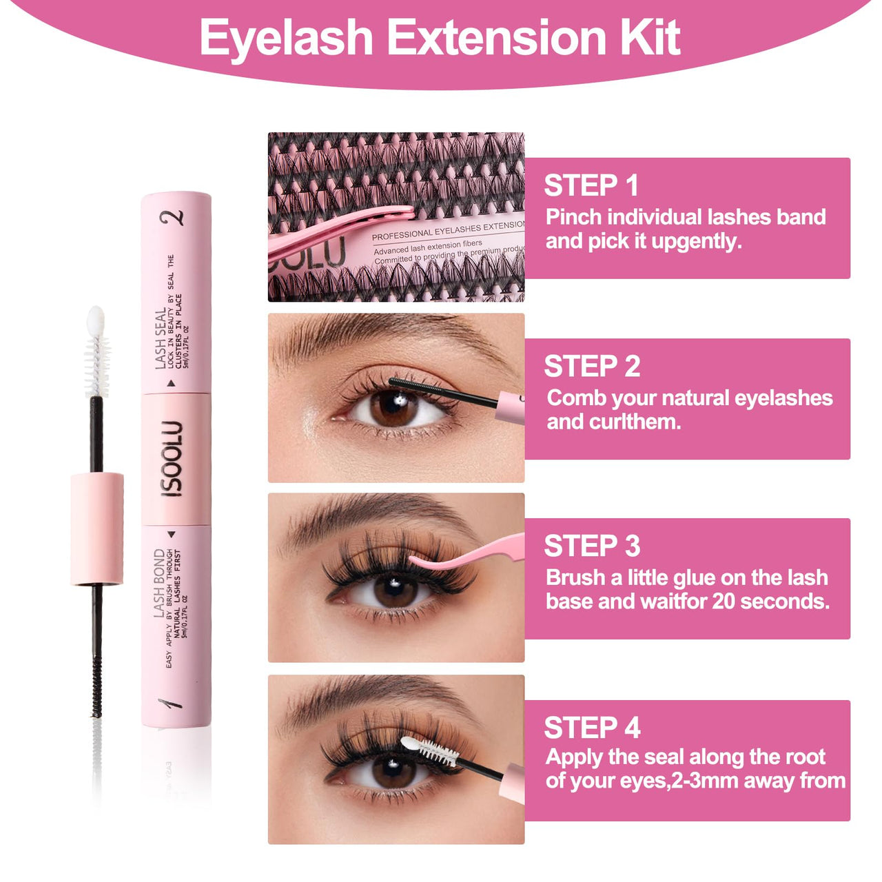 ISOOLU Lash Clusters Manga Individual Lashes C Curl Wispy Eyelash Clusters WideSpan Eyelash Extension Kit with Lash Bond and Seal Wet-Look Spiky Cluster Lashes (Aesthetic‌ Kit)