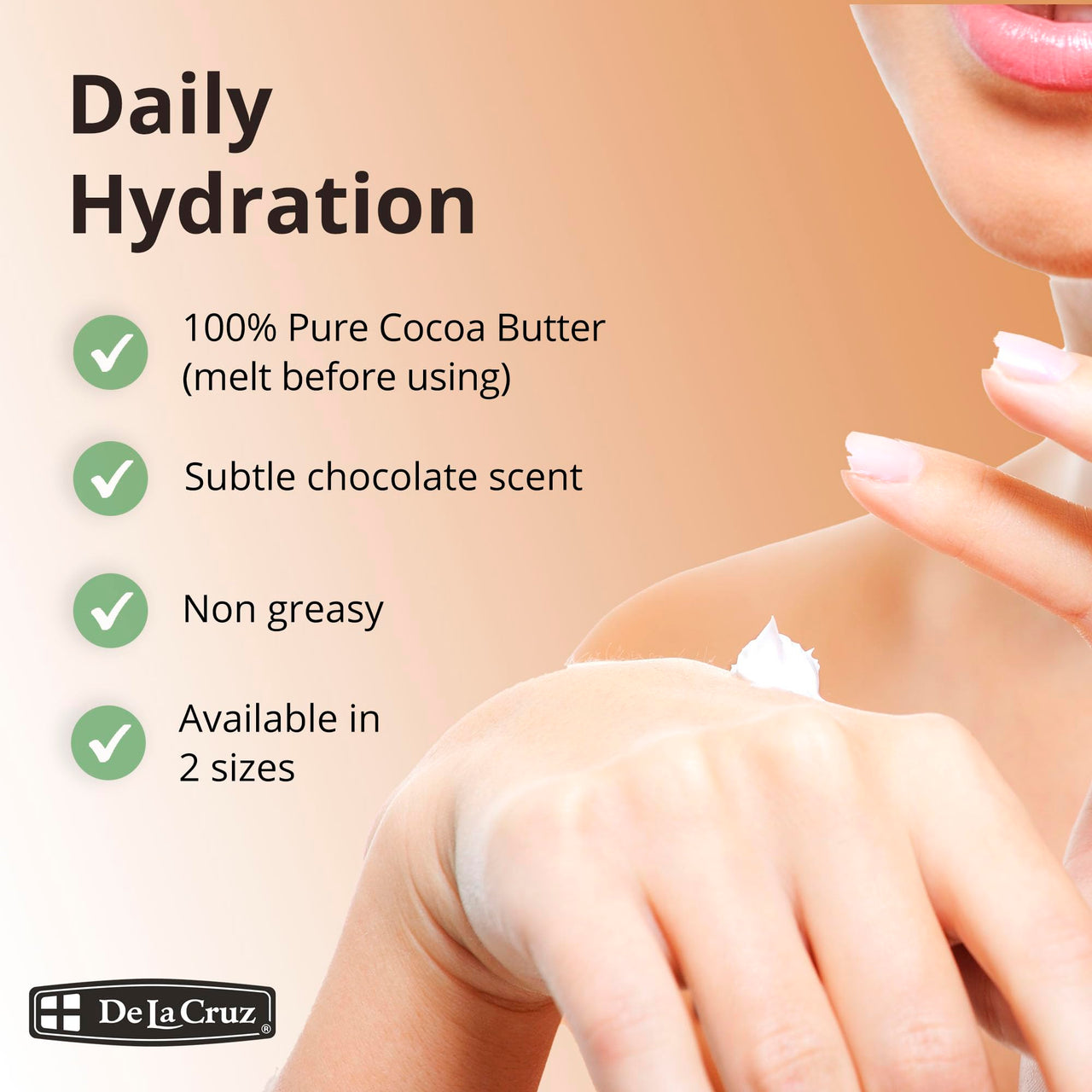 De La Cruz Cocoa Butter - 100% Pure and Natural Cocoa Butter For Dry, Rough Skin - All Natural Hydrating Moisturizer, 2 OZ (Jar - 1 Count, 2 Ounce)
