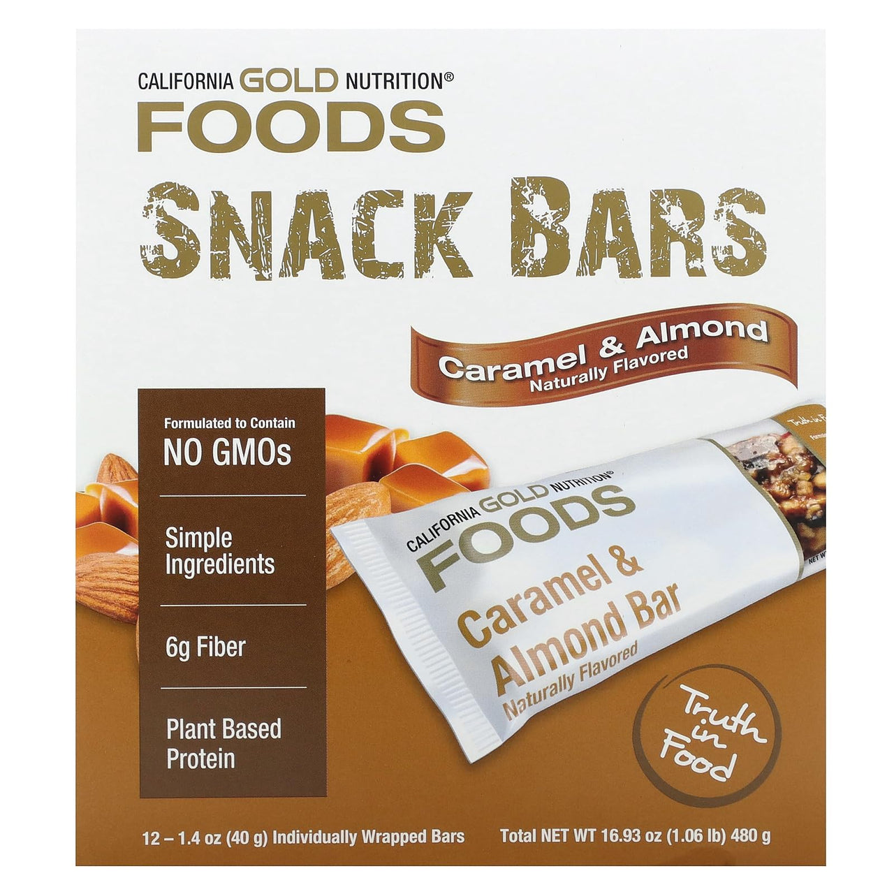 California Gold Nutrition Foods, Caramel Almond Bars, 12 Bars, 1.4 oz (40 g) Each