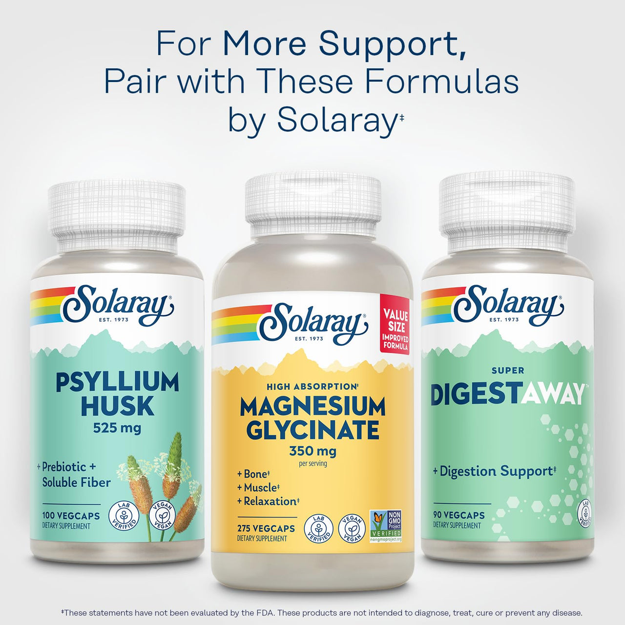 SOLARAY Psyllium Husk Capsules â€“ 525 mg Prebiotic and Soluble Fiber Supplement for Overall Daily Wellness Support â€“ Vegan, Lab Verified â€“ 100 Servings, 100 VegCaps