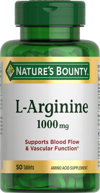 Thumbnail for Nature’s Bounty L-Arginine 1000mg for Supporting Blood Flow and Vascular Function – Non-GMO, Gluten Free, 50 Tablets
