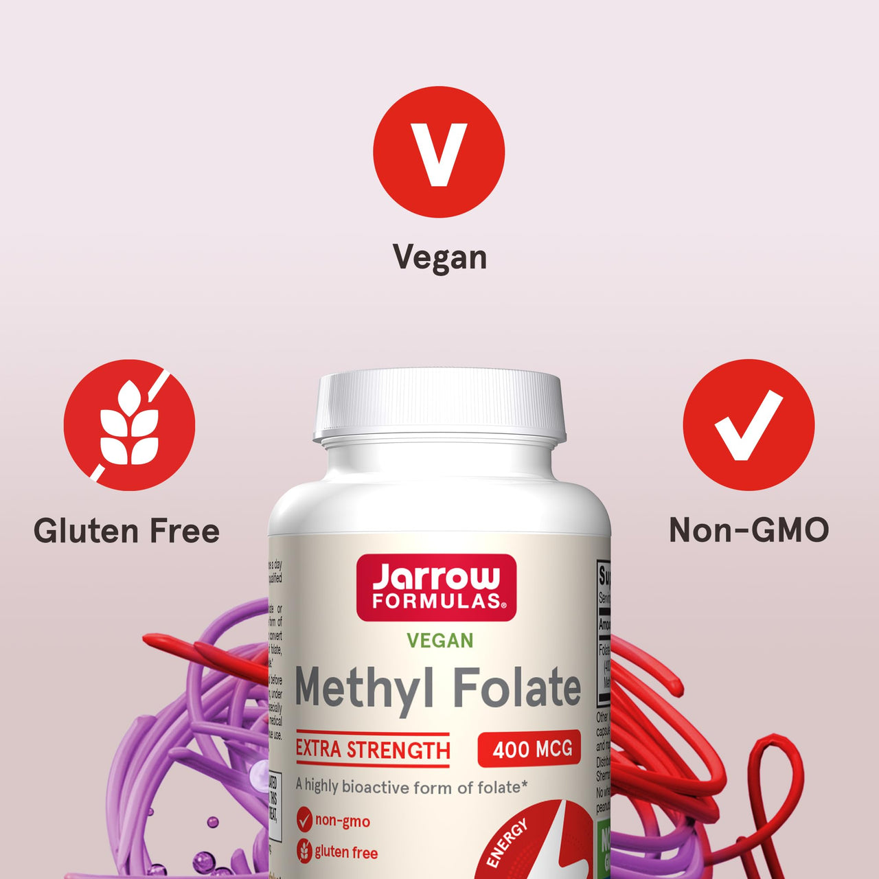 Jarrow Formulas Extra Strength Methyl Folate 400 mcg, Dietary Supplement for Cardiovascular and Neurologic Health Support, 60 Veggie Capsules, 60 Day Supply