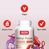 Thumbnail for Jarrow Formulas Extra Strength Methyl Folate 400 mcg, Dietary Supplement for Cardiovascular and Neurologic Health Support, 60 Veggie Capsules, 60 Day Supply