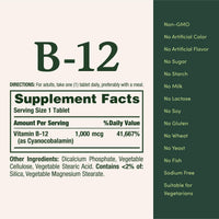 Thumbnail for Vitamin B12 by Nature's Bounty, Vitamin Supplement, Supports Energy Metabolism and Nervous System Health, 1000mcg, 100 Tablets