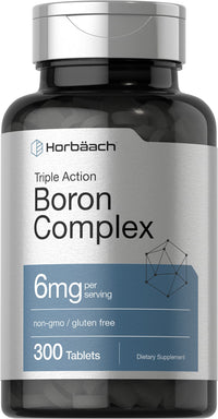 Thumbnail for Horbäach Triple Boron Complex 6 mg Supplement | 300 Tablets | for Men and Women | Vegetarian, Non-GMO & Gluten Free | Triple Action Boron Citrate, Boron Glycinate, Boron Asparate