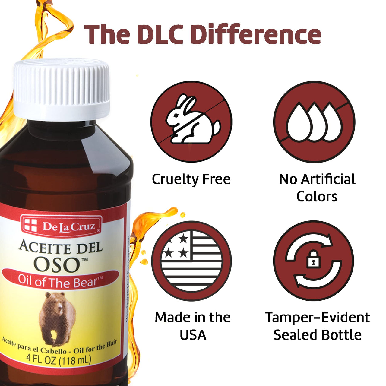 De La Cruz Oil of the Bear Beard Oil for Men - Grooming Brillantine for Hair, Mustache and Beard - Aceite del Oso