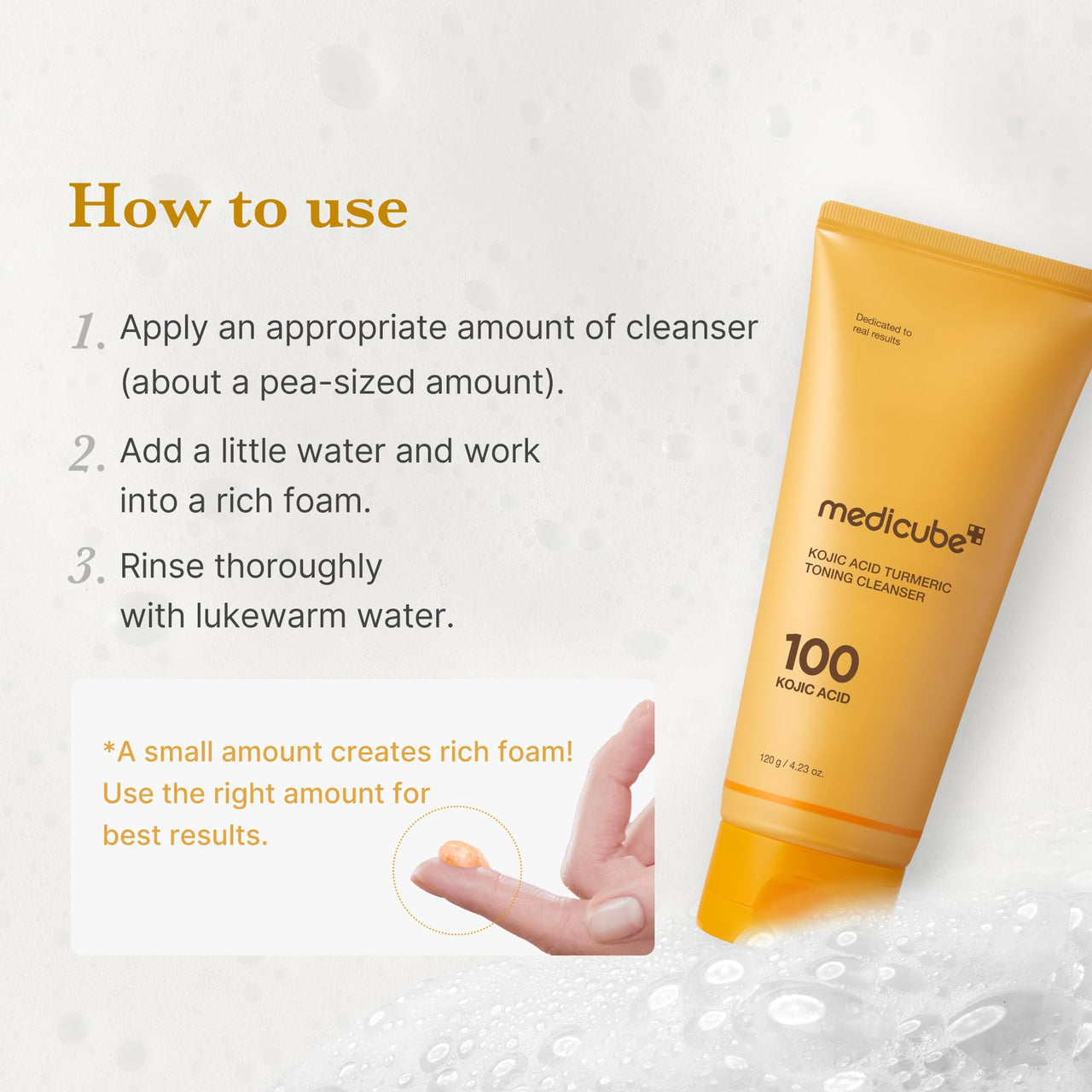 medicube Facial Cleanser Kojic Acid Turmeric Whip Cleanser | Cleansing Foam for Brightening, Balancing | Fade Appearance of Uneven Patches & Ideal for Use After Spot Care | Korean Skincare, 4.23 oz