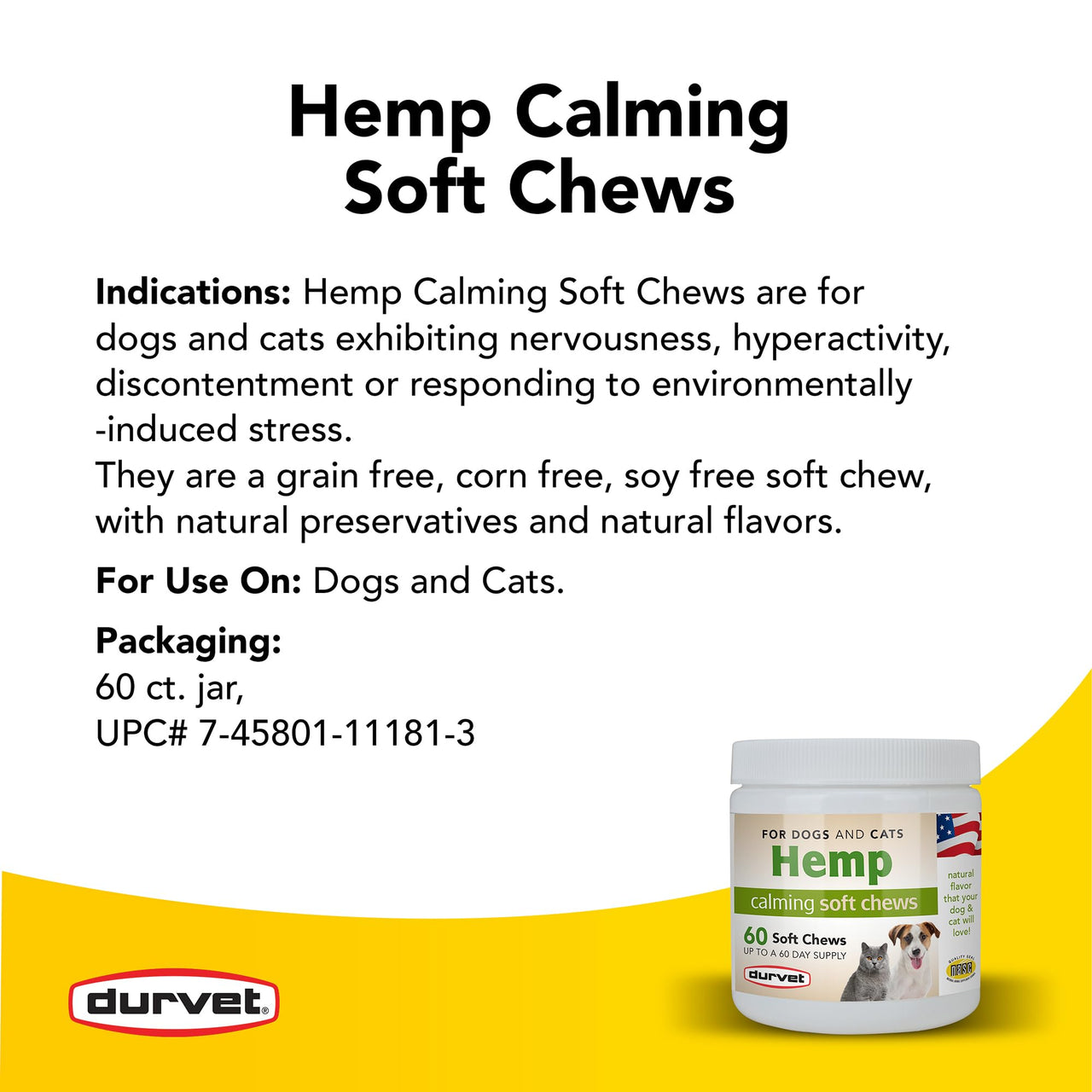 Durvet Hemp Calming Soft Chews - 60 Count jar