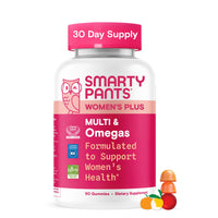 Thumbnail for SmartyPants Women's Multivitamin Gummies, Omega 3 (DHA/EPA), Methylfolate, CoQ10, Vitamin D3, C, Vitamin B12, B6, A, K & Zinc, Inositol, Gluten Free, 90 Count (30 Day Supply)
