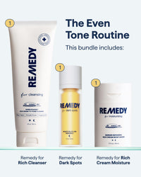 Thumbnail for Remedy Hydration & Even Tone Set | 3-piece routine with Cream-to-Foam Cleanser, Rich Moisture Cream & Dark Spot Treatment Night Serum | Ceramides, Retinol & Kojic Acid - By Dermatologist Dr. Shah