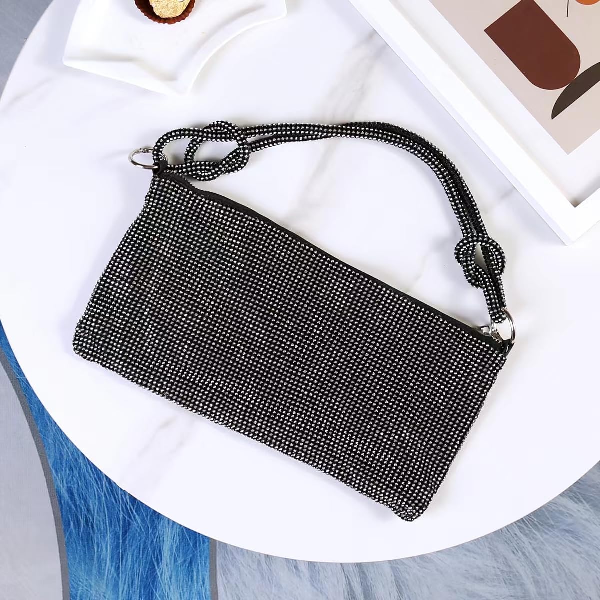 Covelin Womens Fashion Shiny Diamond Handbag Tote Shoulder Evening Bag Black