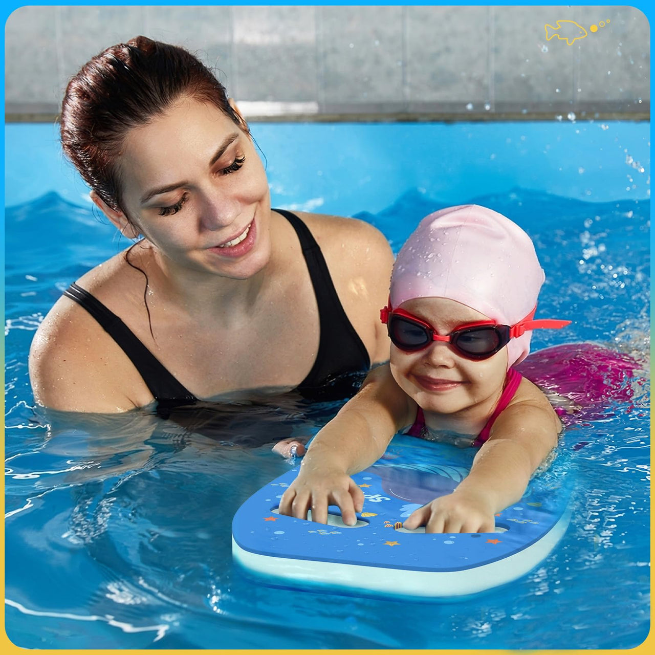 HeySplash Swim Kickboard for Kids, Swimming Kickboard Cute Pattern Swim Training Aid for Children, Pool Exercise Equipments for Beginning Swimmers Safety Swim Board Auxiliary, Indigo Whale