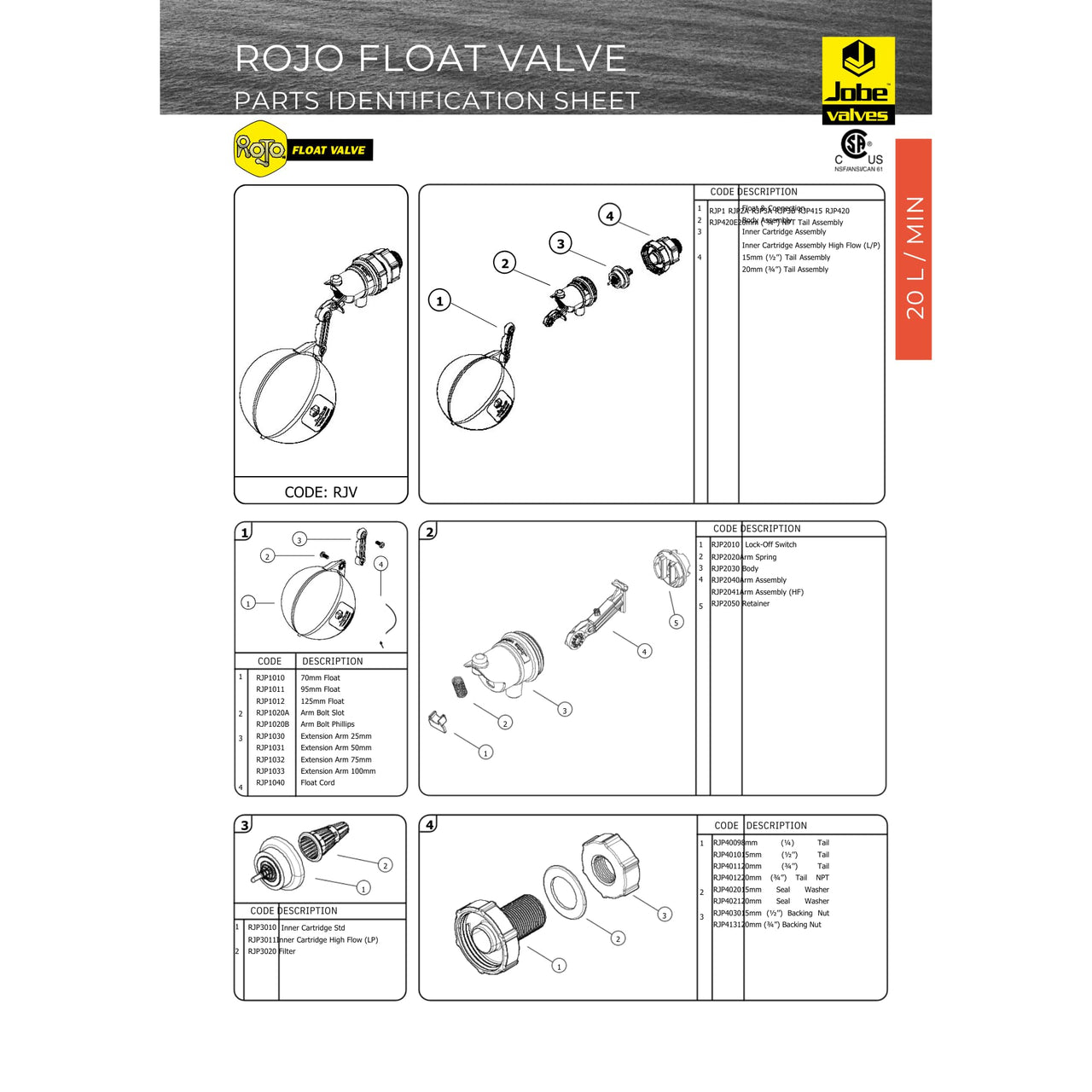 Rojo Float Valve, 3/4", Black/Yellow