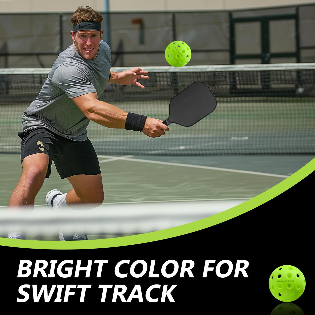 Arewyt Pickleball Balls, 6 Pack 40 Holes Outdoor Pickleball Balls, High Visibility and Bounce, Durable Pickle Balls for All Style Pickleball Paddles & All Skill Levels, Neon Green