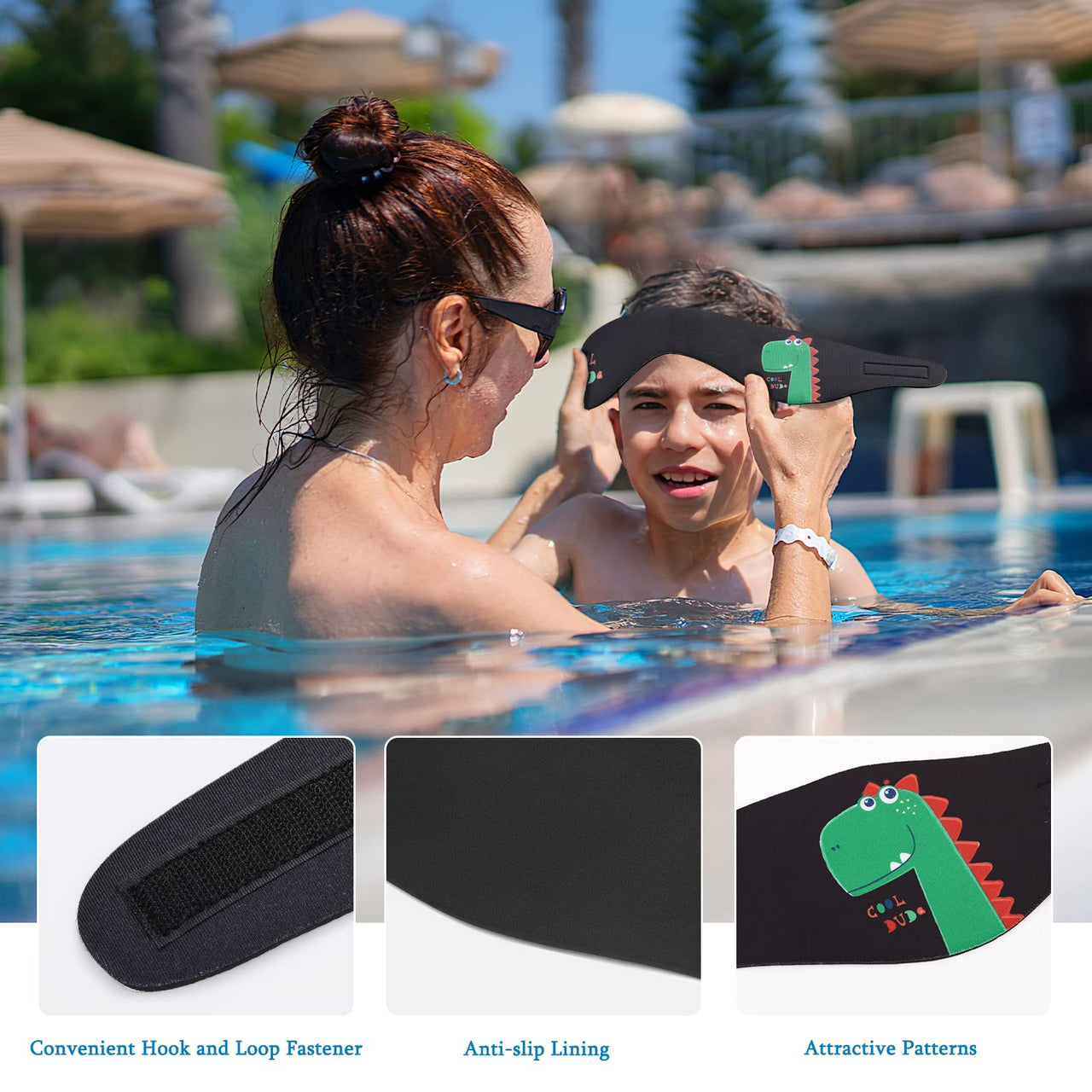 HeySplash Swimming Headband, Swimming Earplugs Kids Ear Plugs Ear Band Swimmer Ear Protection, Elastic Neoprene Ear Guard, Hair Guard for Kids, Adults, Keep Water Out, Hold Earplugs in, Medium,Black