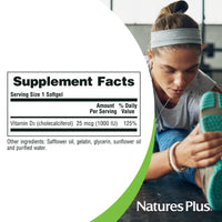 Thumbnail for NaturesPlus Vitamin D3 1000 IU - 180 Softgels - Bone Strength & Immune Support - 180 Servings
