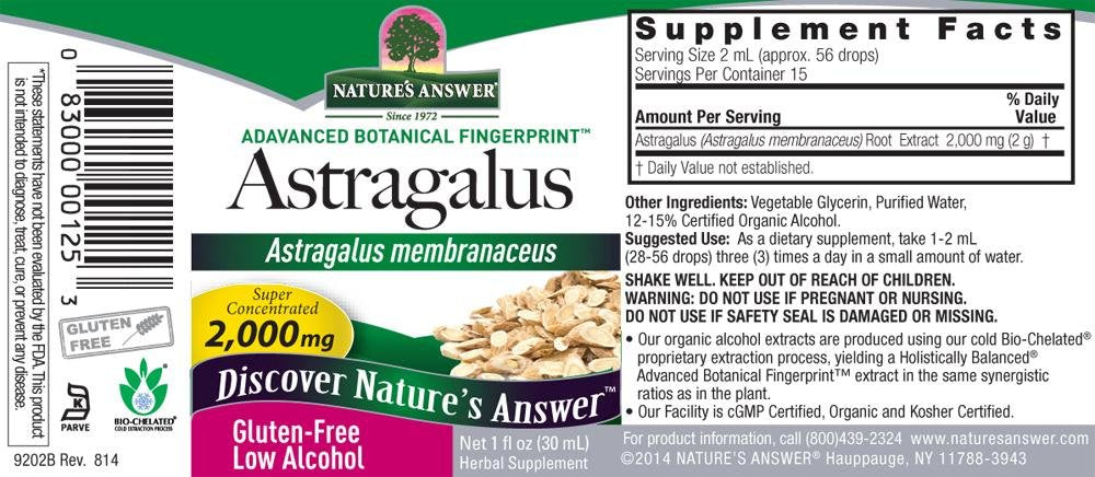 Nature's Answer Astragalus Root with Organic Alcohol, 1-Fluid Ounce