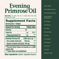 Thumbnail for Nature's Bounty Primrose Oil 1000mg, Promotes Women's Health, Herbal Supplement, Gluten Free, 60 Rapid release Softgels