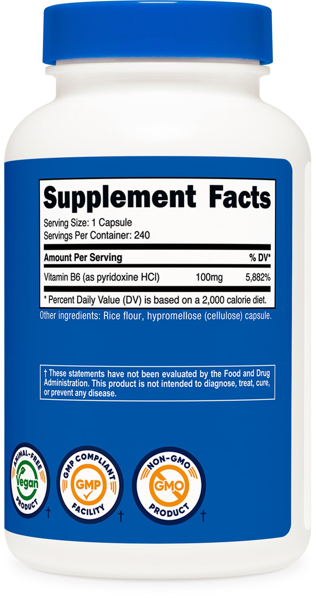 Nutricost Vitamin B6 (Pyridoxine HCl) 100mg, 240 Capsules