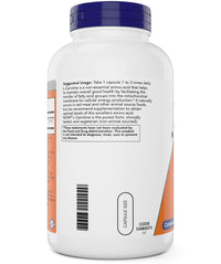Thumbnail for NOW Foods L-Carnitine 500 mg, 240 Veg Caps - Fitness Support* - Purest Form - Non-GMO - Vegan/Vegetarian - 500mg Capsules - Amino Acid Health Supplement