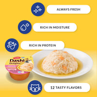 Thumbnail for INABA Dashi Delights for Cats, Shredded Chicken with Bonito Flake Broth, 2.5 Ounce Cup, 12 Cups Total, Tuna Variety