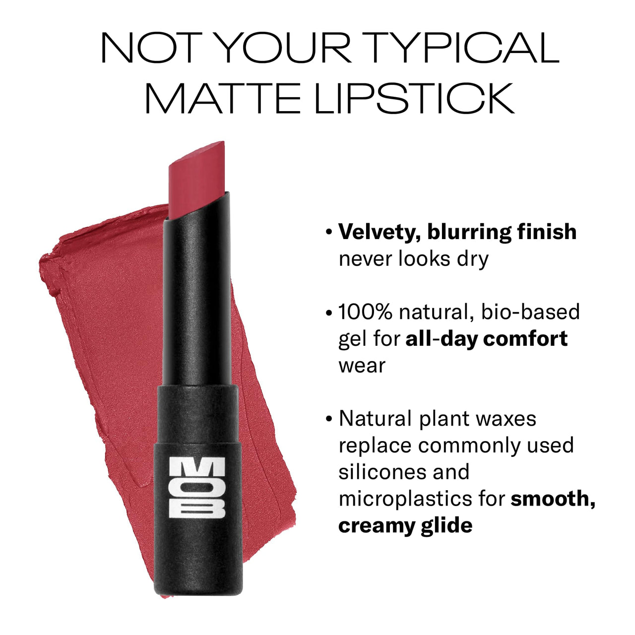 MOB Beauty Soft Matte Lipstick M144 – Muted Rose | Weightless, One-Swipe Color Infused with Skincare | Vegan, Silicone-Free, Cruelty-Free Formula in a Biodegradable Capsule