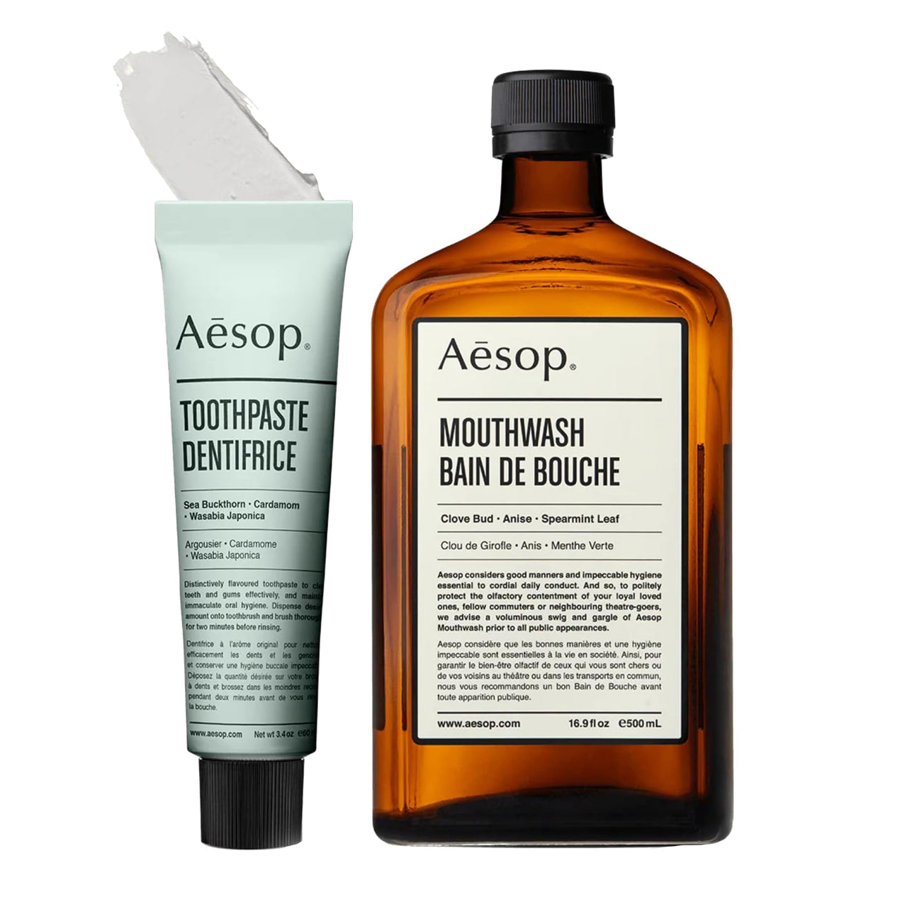 Aesop Oral Care Duo | Mouthwash & Toothpaste Set for Fresh Breath | Daily Botanical Oral Hygiene Kit (16.9 oz + 3.4 oz)