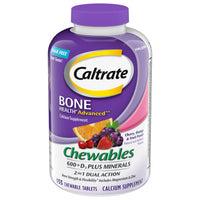 Thumbnail for Caltrate Chewables 600 +D3 Plus Minerals Calcium and Vitamin D, Sugar Free, Cherry, Orange and Fruit Punch, 155 count