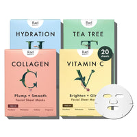 Thumbnail for Rael Face Mask Skin Care, Bamboo Facial Mask Sheet Set - Variety Pack, Korean Skincare, All Skin Types, Gift Set (5 Hydration, 5 Vitamin C, 5 Collagen, 5 Tea Tree, 20 Sheets)