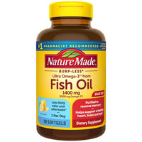 Thumbnail for Nature Made Burp Less Ultra Omega 3 Fish Oil Supplements, 1400mg Fish Oil Omega 3 Supplements as Ethyl Esters for Healthy Heart Brain Eyes Support, One Per Day, 90 Softgels