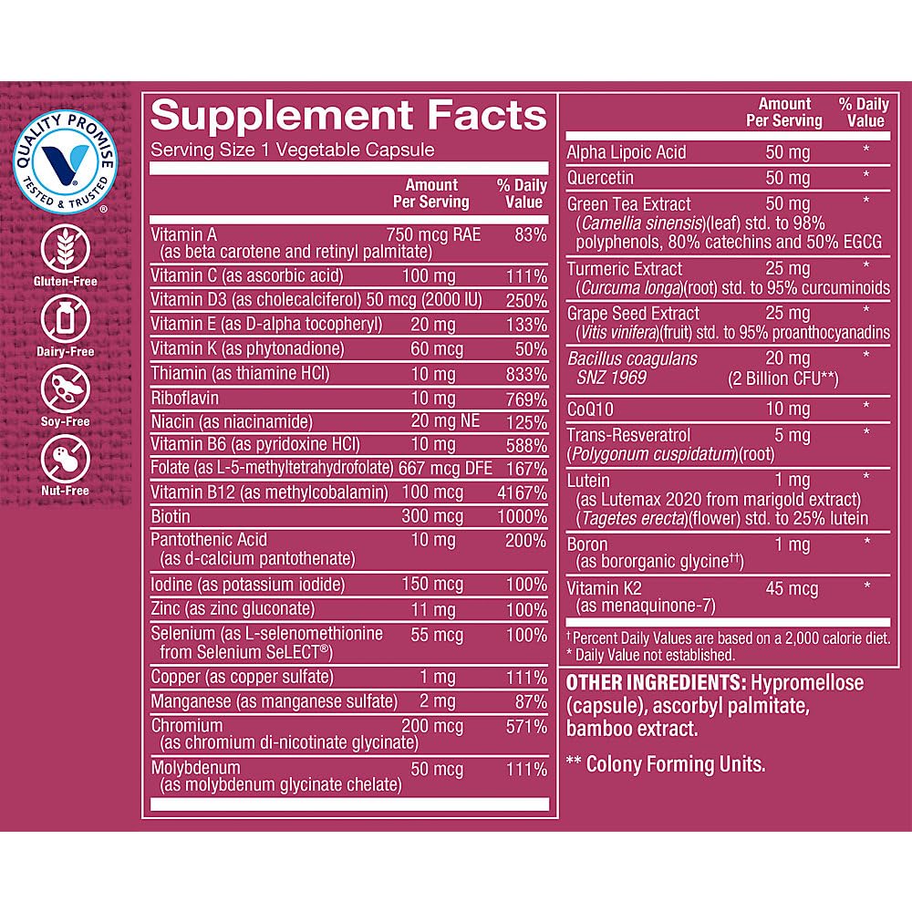 The Vitamin Shoppe WomenaTMs 50+ Once Daily Multivitamin a Immune, Energy, Digestive, Cardiovascular, and Stress Support (60 Capsules)