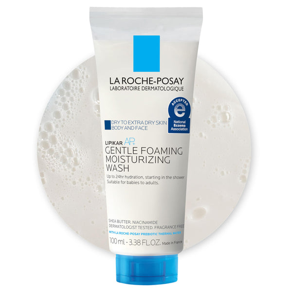 La Roche-Posay Lipikar AP+ Gentle Foaming Moisturizing Wash, Shea Butter + Niacinamide + Glycerin, Moisturizing Body Wash For Dry Skin, National Eczema Association Accepted, Soap Free