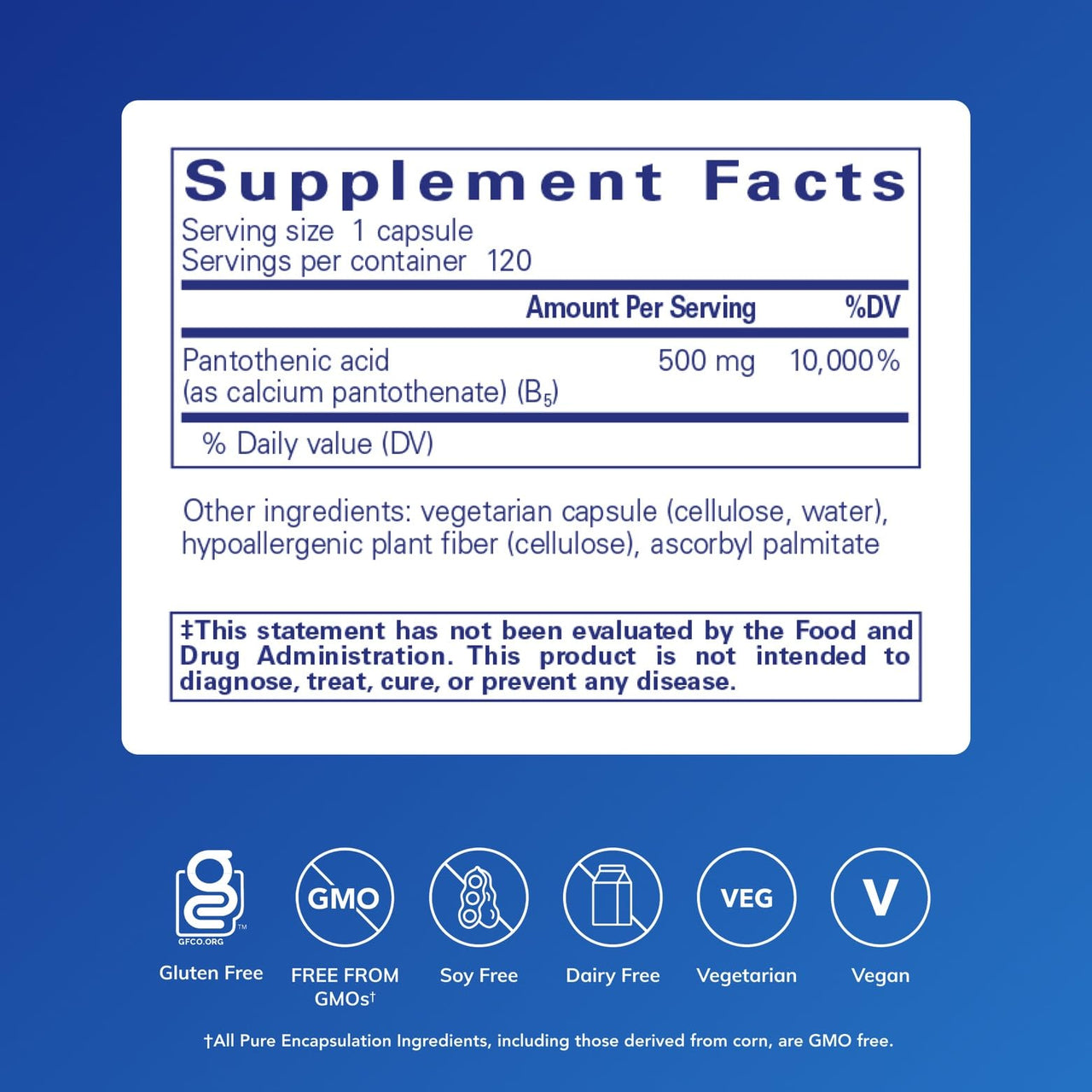 Pure Encapsulations Pantothenic Acid | Hypoallergenic Supplement Supports Cellular Energy Production, Adrenal and Cardiovascular Health* | 120 Capsules