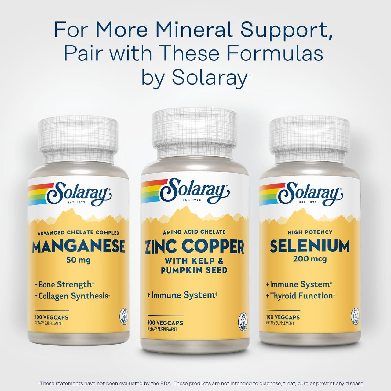 SOLARAY Zinc Copper Amino Acid Chelate - Immune Support Supplement w/Chelated Zinc 50mg - Bone, Skin, Heart Health and Thyroid Support - with Iodine from Kelp, 60-Day Guarantee, 100 Serv, 100 VegCaps