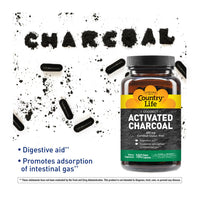 Thumbnail for Country Life Activated Organic Coconut Charcoal Capsules, 260mg – Natural Charcoal Supplement for Gas and Bloating Relief, Gluten-Free, 180 Vegan Capsules