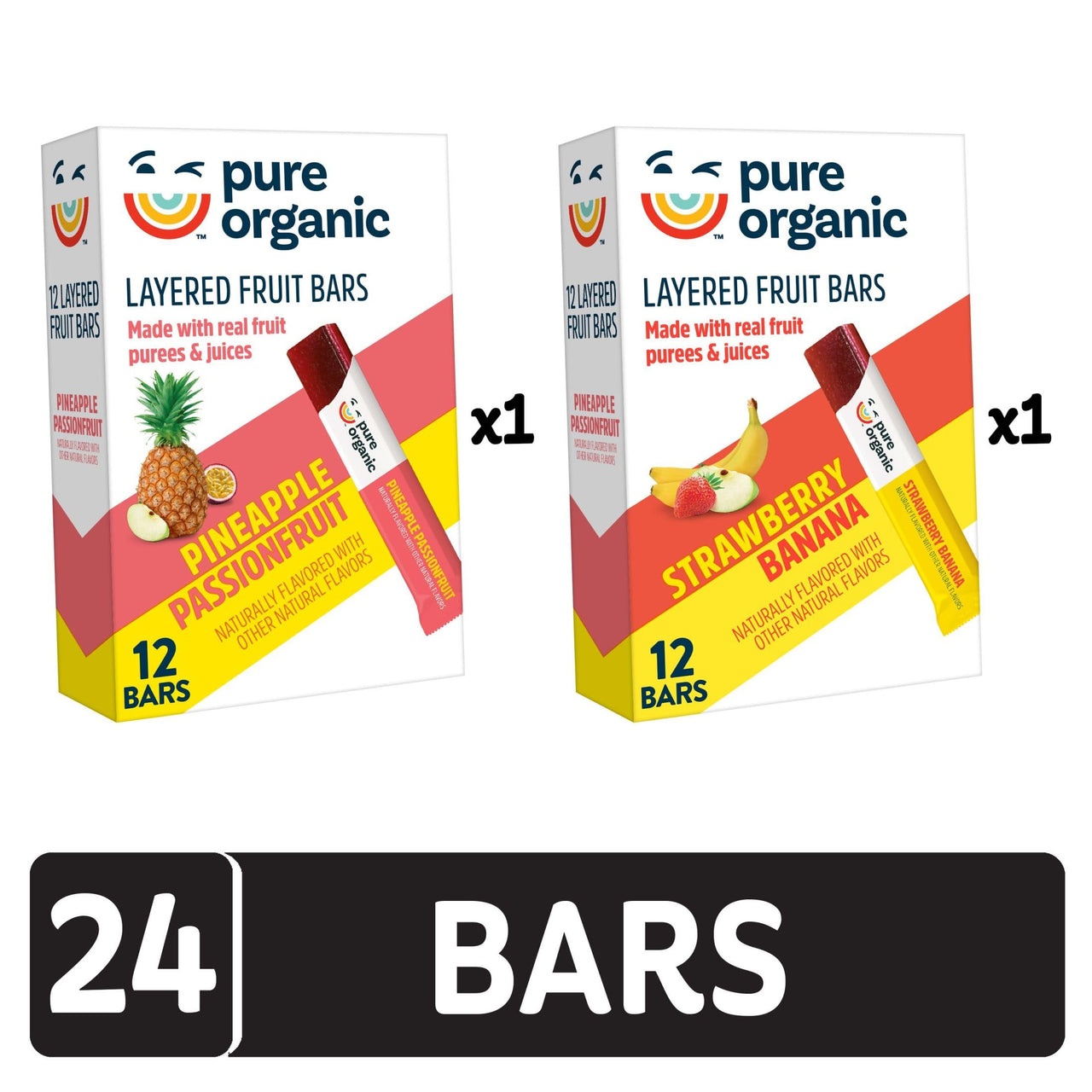 Pure Organic Layered Fruit Bars, Gluten Free, Vegan Fruit Snacks, Variety Pack, 12.4oz Box (48 Bars) (Pack of 4)