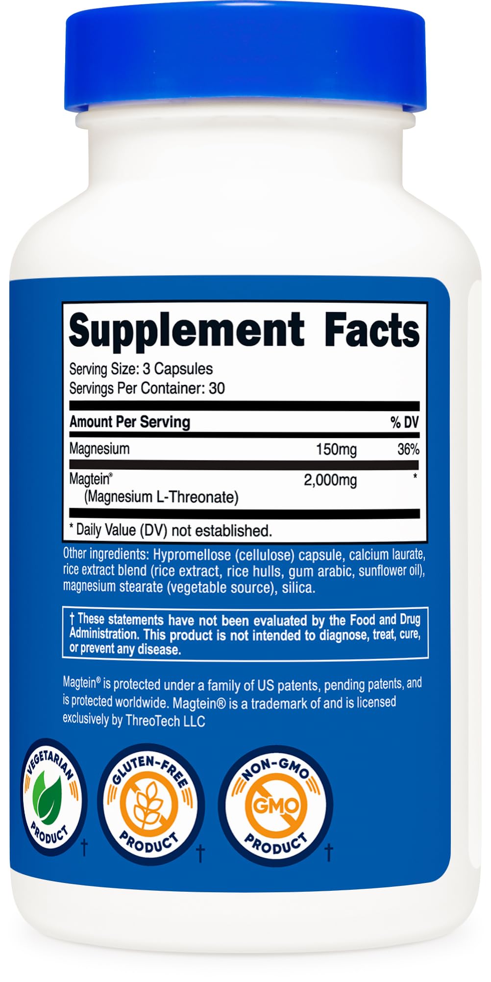 Nutricost Magtein Magnesium L-Threonate 2,000mg, 90 Capsules - Gluten Free, Vegetarian, 30 Servings