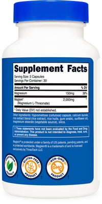 Thumbnail for Nutricost Magtein Magnesium L-Threonate 2,000mg, 90 Capsules - Gluten Free, Vegetarian, 30 Servings