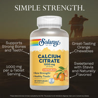 Thumbnail for SOLARAY Calcium Citrate 1000mg - Chewable Calcium Supplements for Women and Men - Healthy Teeth and Bone Support - Great, Natural Orange Flavor - Vegan, Gluten Free, 60-Day Guarantee - 15 Servings