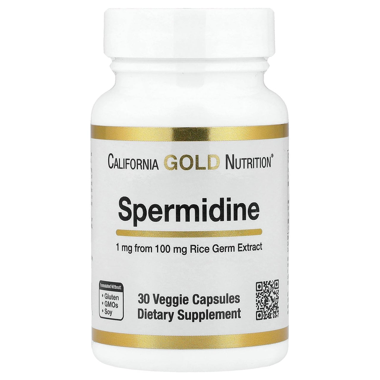 California Gold Nutrition Spermidine, Rice Germ Extract, 1 mg, 30 Veggie Capsules