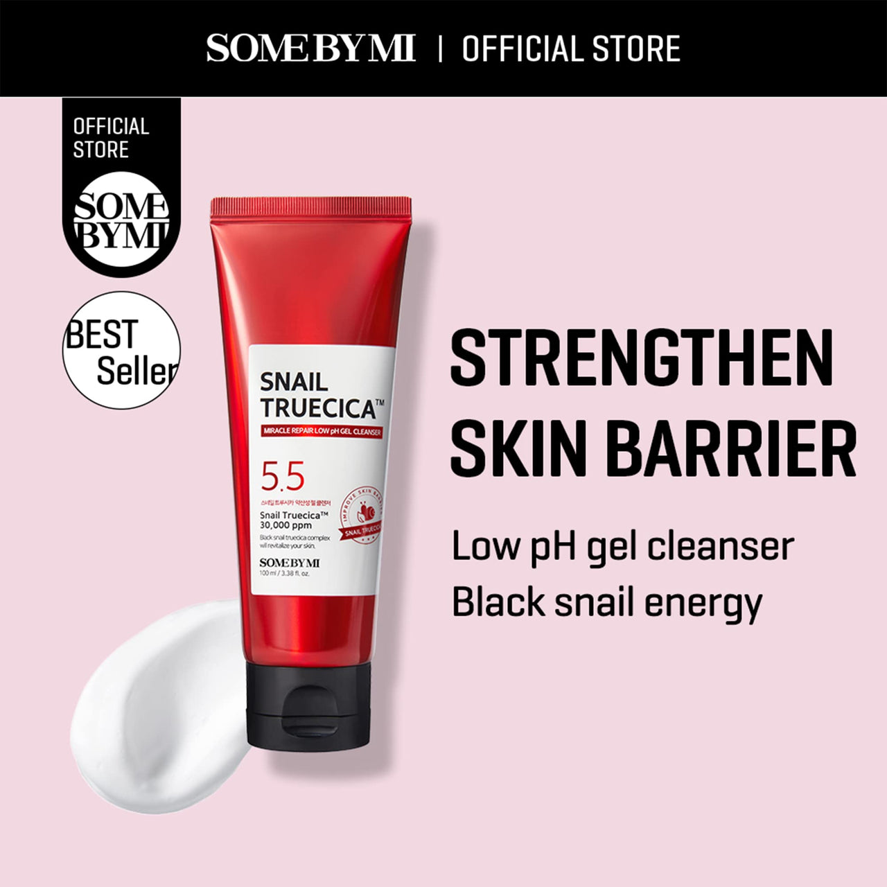 SOME BY MI Snail Truecica Miracle Repair Low pH Gel Cleanser - 3.38Oz, 100ml - Made from Snail Mucin for Sensitive Skin - Daily Face Wash for Deep Cleansing and Skin Moisturizing - Korean Skin Care