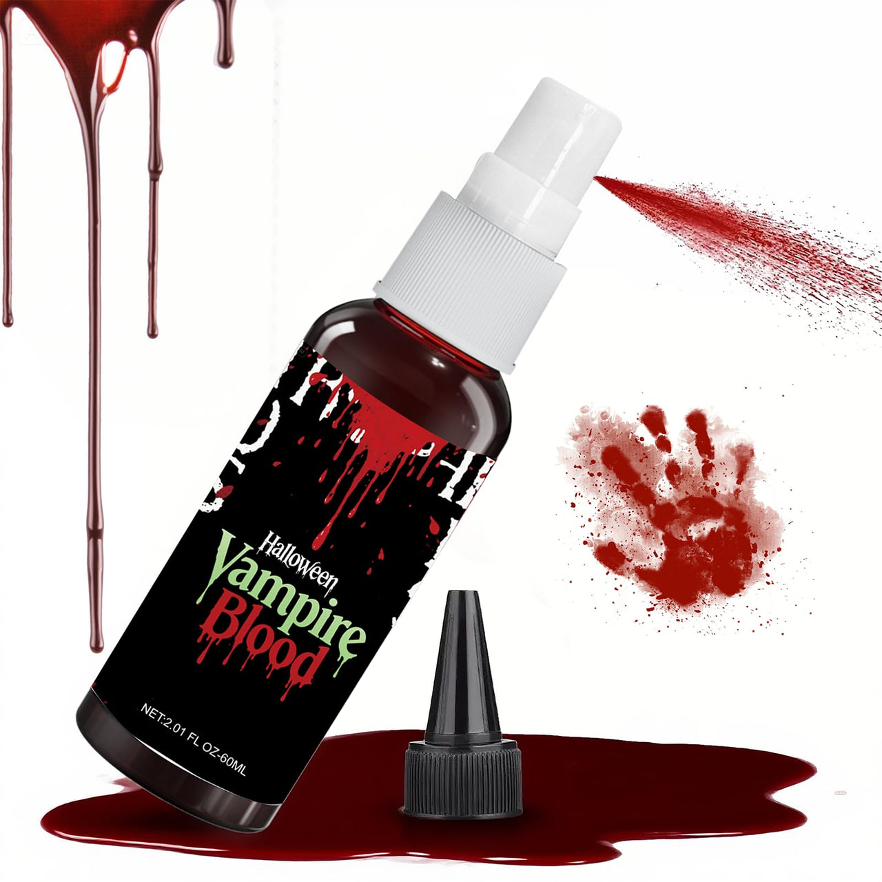 Fake Blood spray,2.01FL.OZ Vampire Blood Makeup,Halloween Fake Blood Spray Eye Blood Drops Body Paint?Blood Splatter for Clothes,Halloween Zombie Monster Vampire Blood Costume Cosplay Makeup,1PC